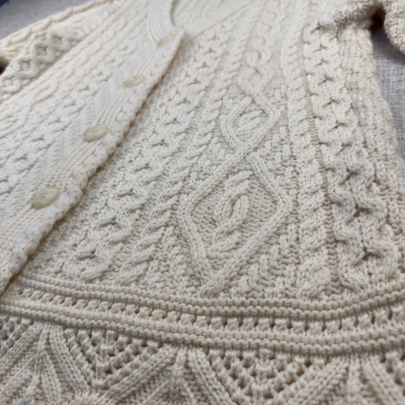 Aran Crafts Ireland 100% Merino Wool Cable Knit Cardigan Sweater S Cream - Picture 5 of 8